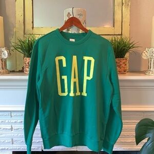 GAP Bright Two Tone Green Spell Out Crewneck Sweatshirt Size M Spring